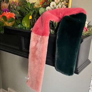BCBGeneration Pink and Dark Green Faux Fur Colorblock Scarf